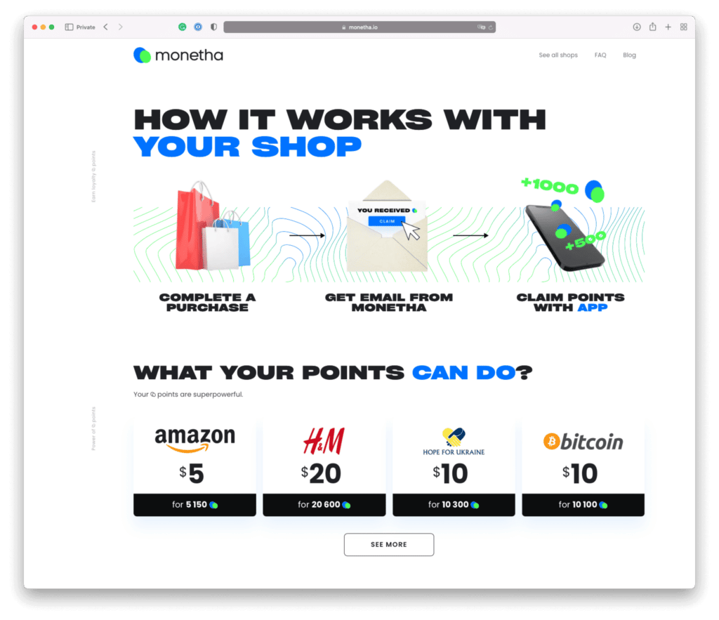 Example of an explainer page on monetha.io